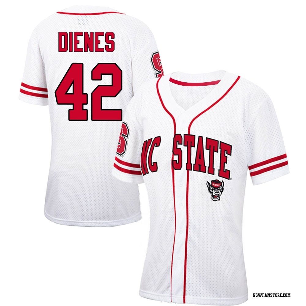 Women's Jacob Dienes NC State Wolfpack Replica Colosseum /Red Free Spirited Baseball Jersey - White